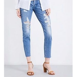 NWT Frame Rigid Re Release Le Original High Rise Skinny Distressed Blue Wash 32
